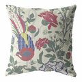 Homeroots 16 in. Pink & Sage Peacock Indoor & Outdoor Throw Pillow Burgundy & White 412336